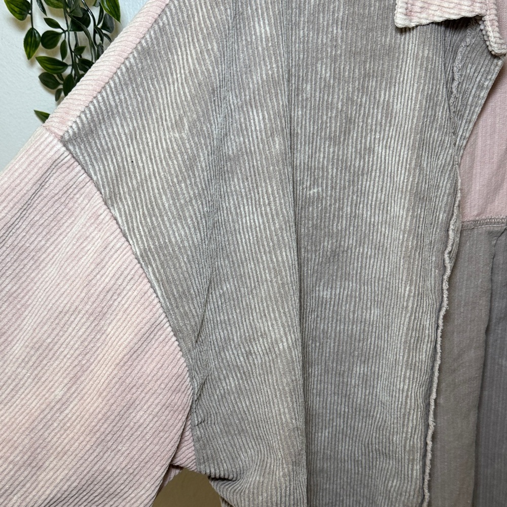 POL Colorblock Corduroy Button-Up Shirt / Jacket pink gray - Picture 4 of 8